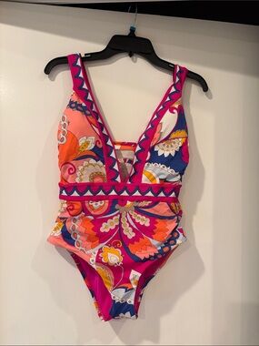 Trina Turk Pink Orange Blue Floral One-Piece